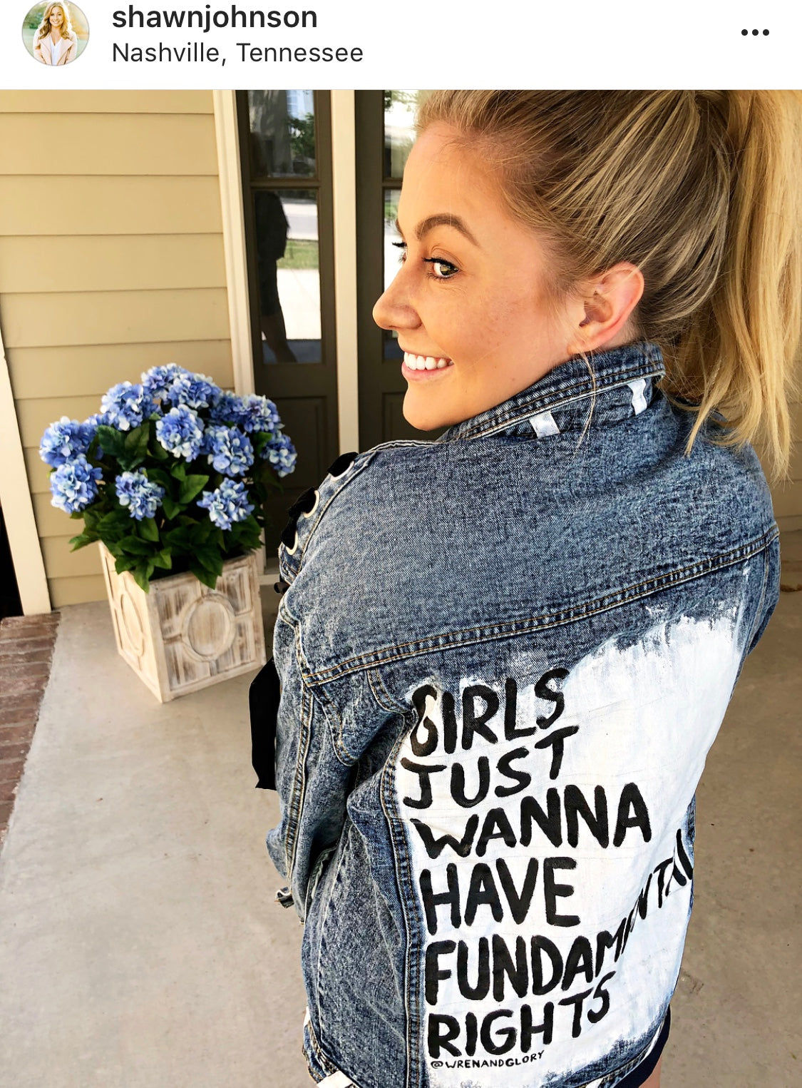 Olympian Shawn Johnson wears wren and glory denim jacket