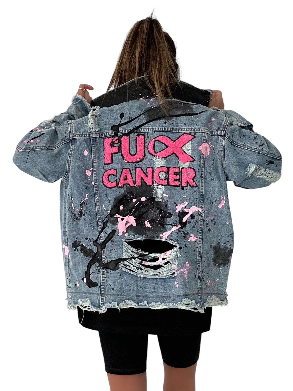 'Fk Cancer' Patch & Paint Jacket