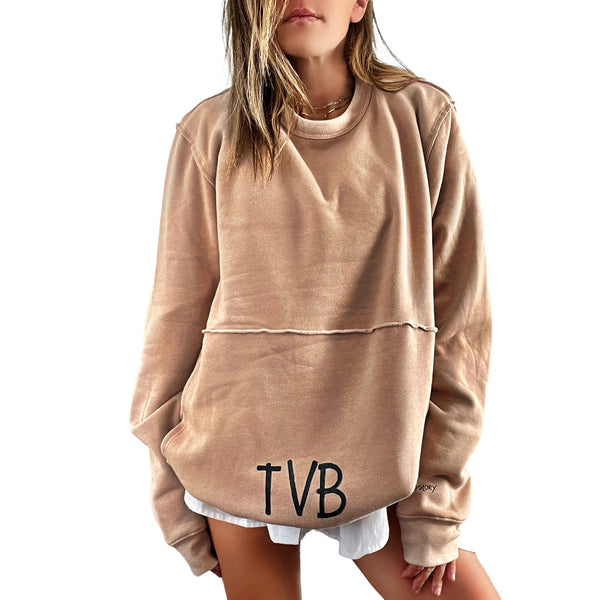 Basic But Personalized' Painted Tan Crewneck